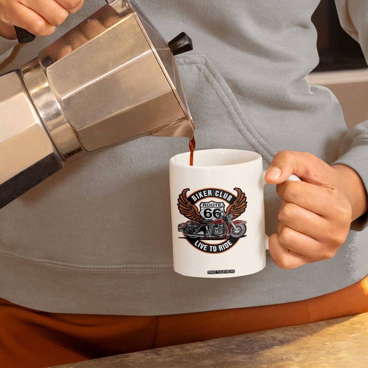 Vintage Route Highway 66 Biker Club Coffee Mug Live To Ride Motorcycle Graphic TS12 Print Your Wear