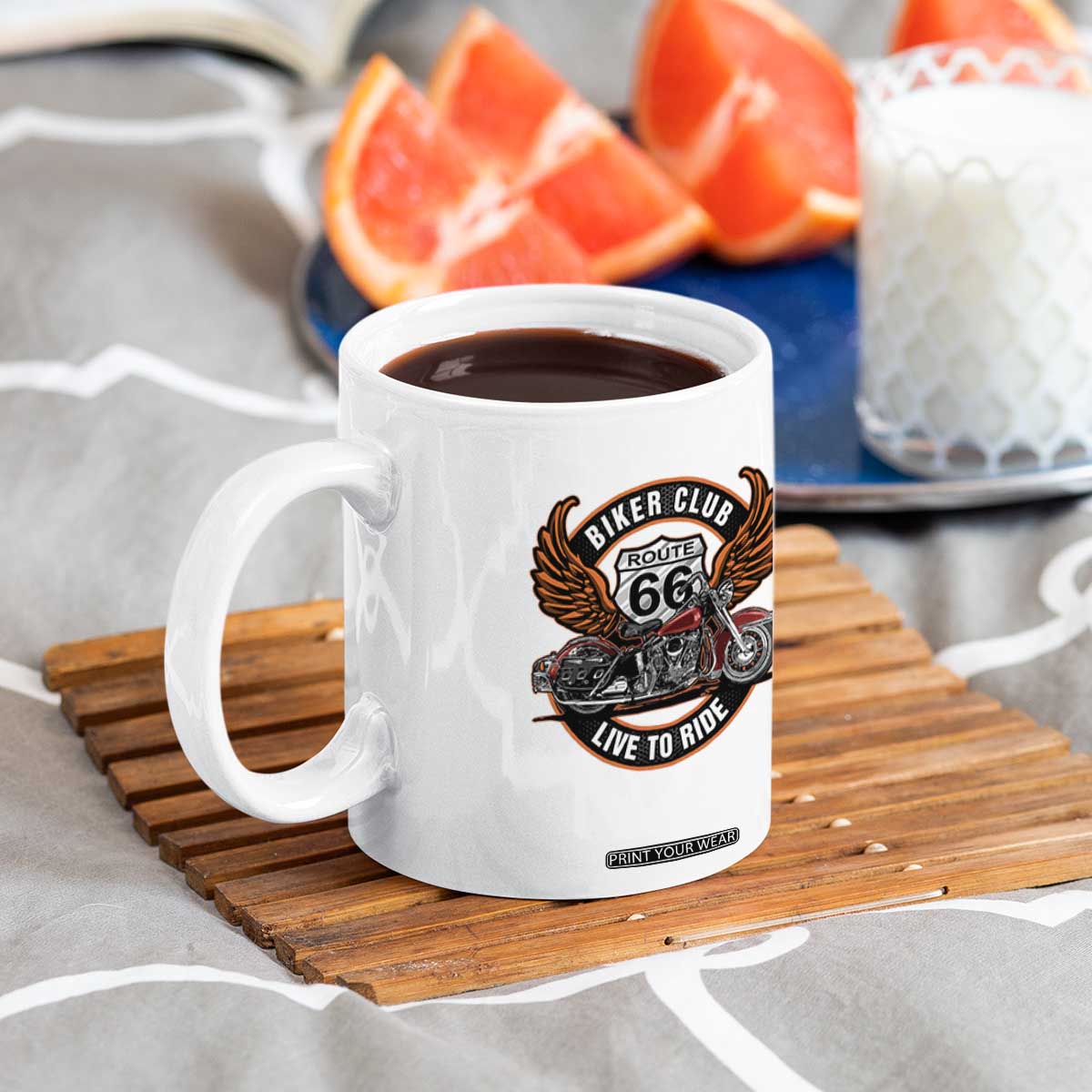 Vintage Route Highway 66 Biker Club Coffee Mug Live To Ride Motorcycle Graphic TS12 Print Your Wear