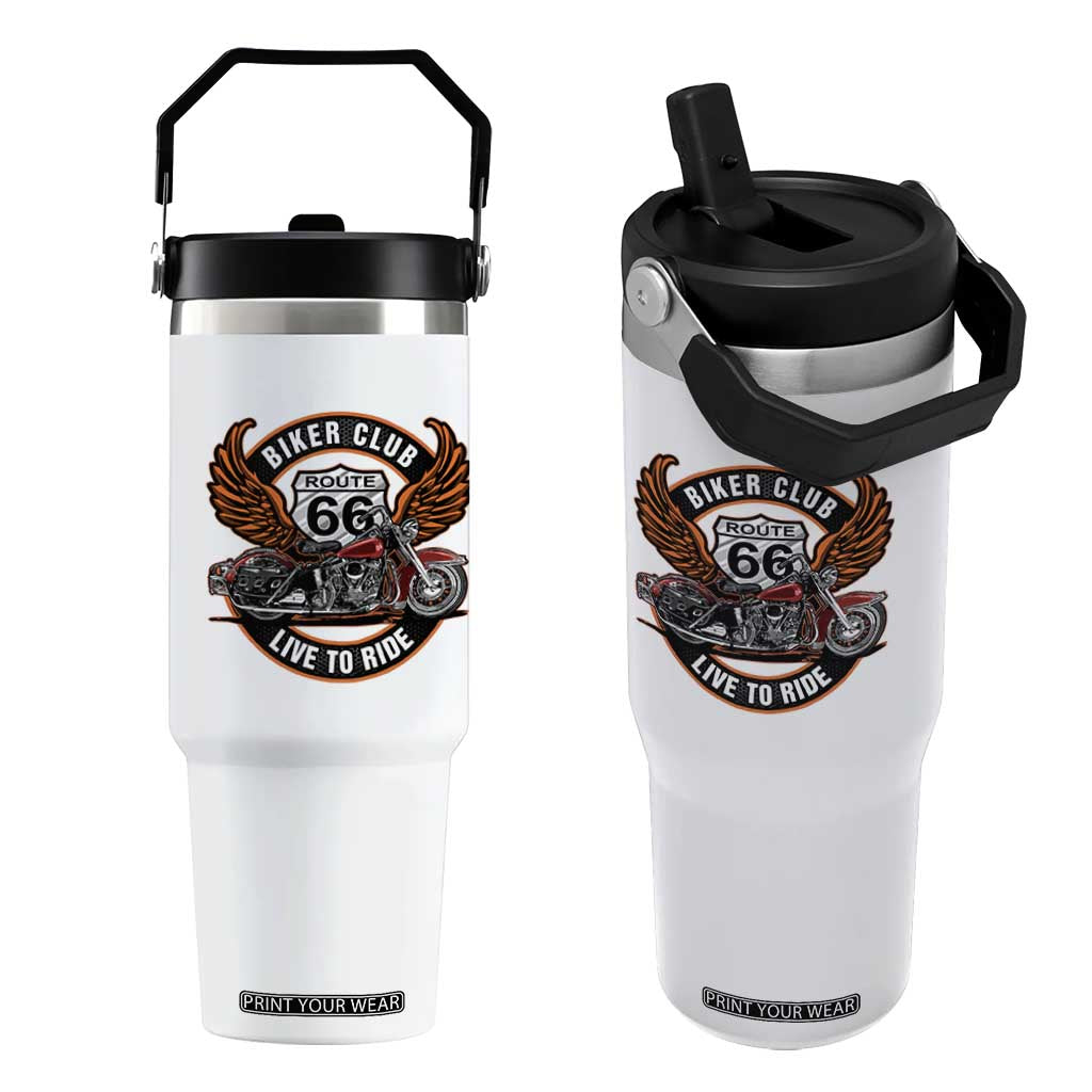 Vintage Route Highway 66 Biker Club Flip Straw Tumbler Live To Ride Motorcycle Graphic TS12 One Size: 30 oz White Print Your Wear