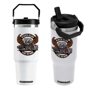 Vintage Route Highway 66 Biker Club Flip Straw Tumbler Live To Ride Motorcycle Graphic TS12 One Size: 30 oz White Print Your Wear