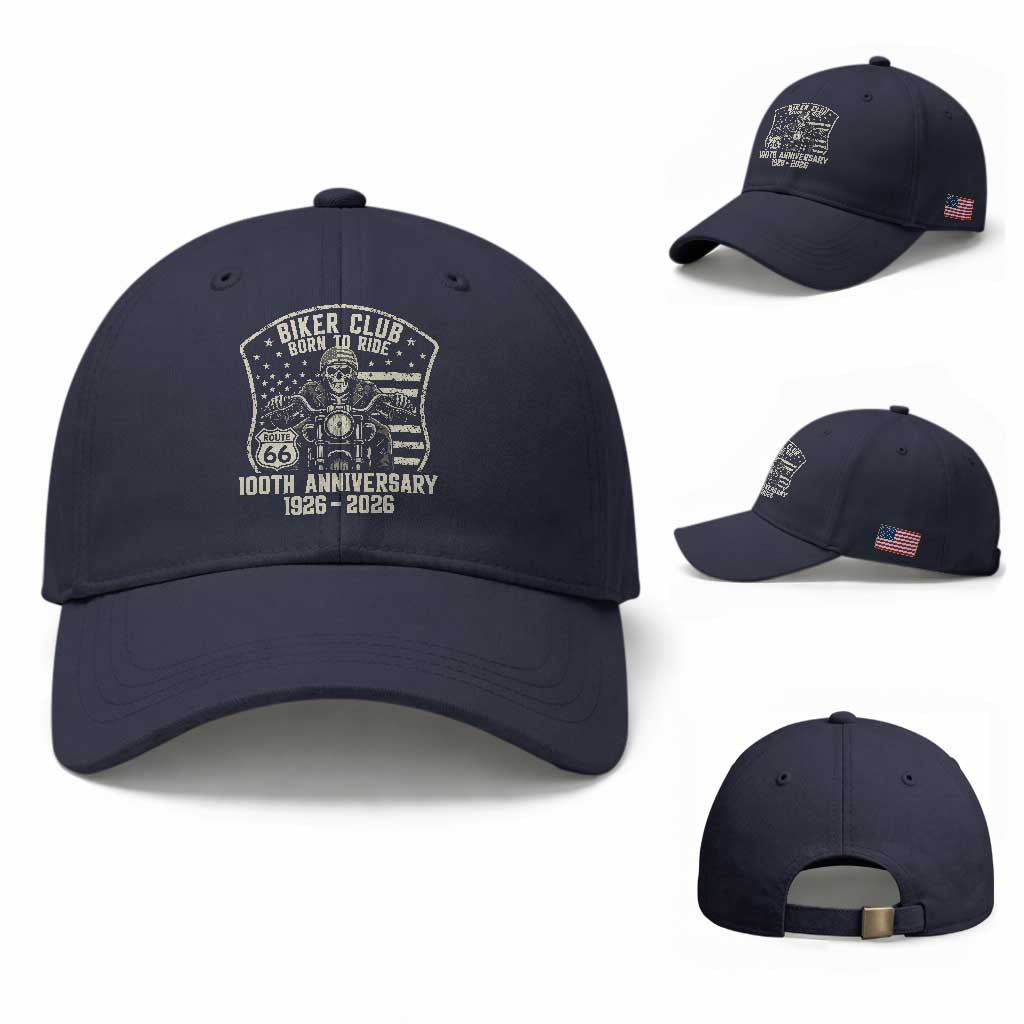 Vintage Biker Club Born To Ride Baseball Cap 100th Anniversary Mother Road TS12 Baseball Cap Universal Fit Navy Print Your Wear