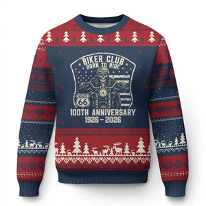 Vintage Biker Club Born To Ride Ugly Christmas Sweater 100th Anniversary Mother Road TS12 Navy Red Print Your Wear