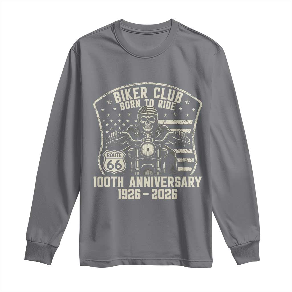 Vintage Biker Club Born To Ride Long Sleeve Shirt 100th Anniversary Mother Road TS12 Charcoal Print Your Wear