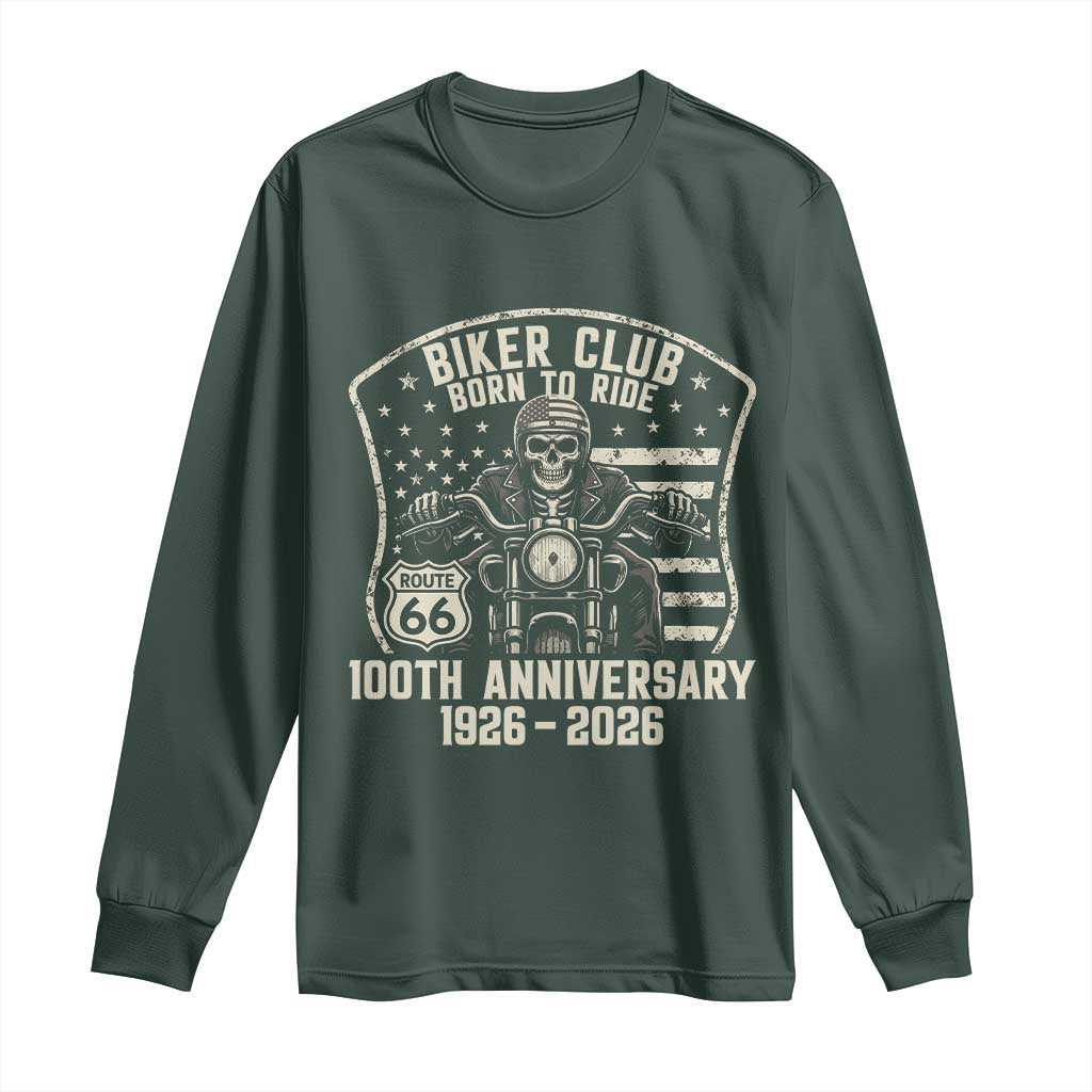 Vintage Biker Club Born To Ride Long Sleeve Shirt 100th Anniversary Mother Road TS12 Dark Forest Green Print Your Wear