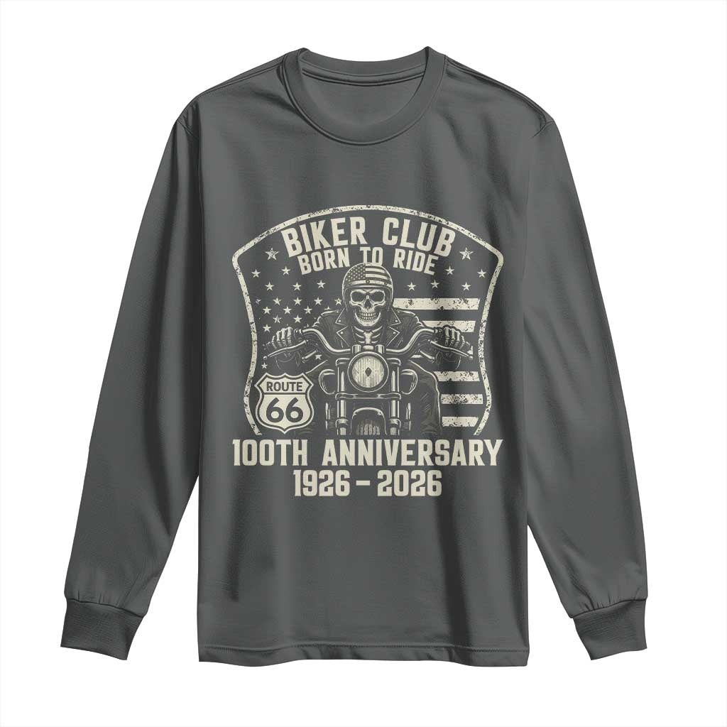 Vintage Biker Club Born To Ride Long Sleeve Shirt 100th Anniversary Mother Road TS12 Dark Heather Print Your Wear