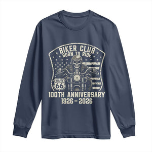 Vintage Biker Club Born To Ride Long Sleeve Shirt 100th Anniversary Mother Road TS12 Navy Print Your Wear