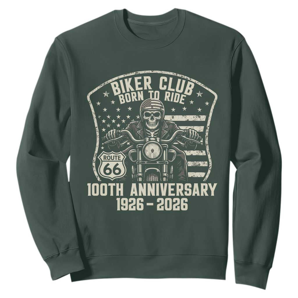 Vintage Biker Club Born To Ride Sweatshirt 100th Anniversary Mother Road TS12 Dark Forest Green Print Your Wear