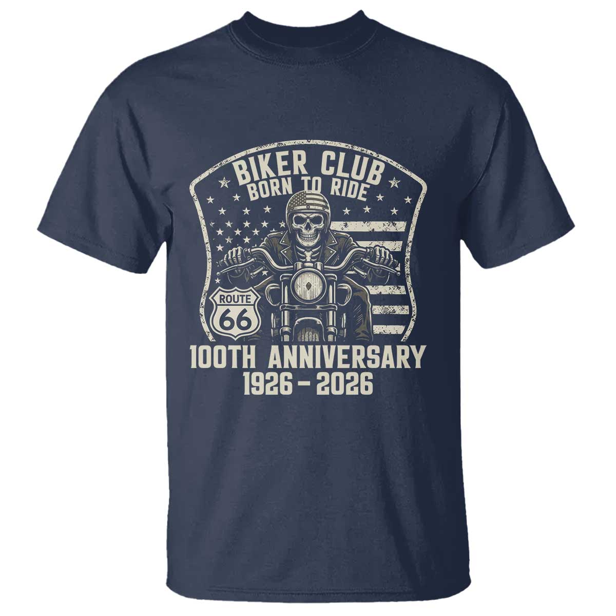 Vintage Biker Club Born To Ride T Shirt 100th Anniversary Mother Road TS12 Navy Print Your Wear