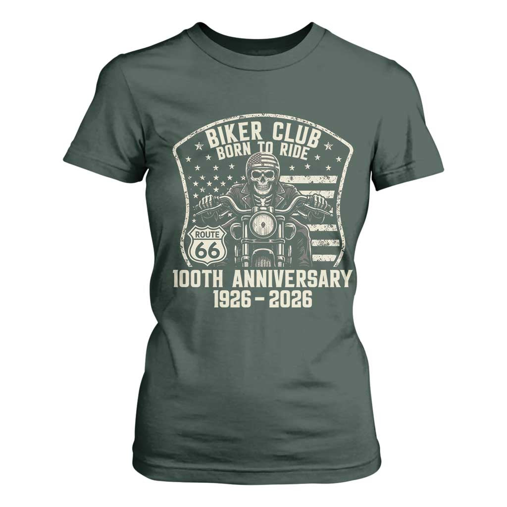 Vintage Biker Club Born To Ride T Shirt For Women 100th Anniversary Mother Road TS12 Dark Forest Green Print Your Wear