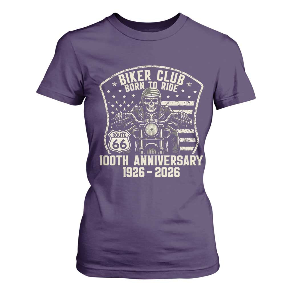 Vintage Biker Club Born To Ride T Shirt For Women 100th Anniversary Mother Road TS12 Purple Print Your Wear