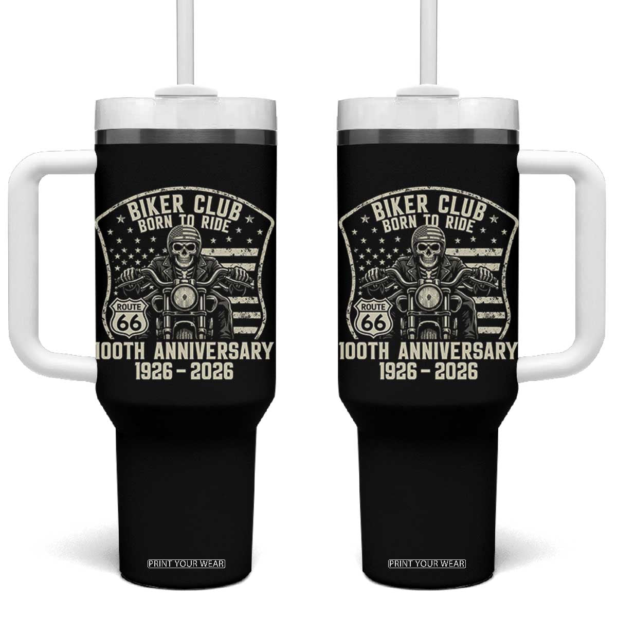 Vintage Biker Club Born To Ride Tumbler With Handle 100th Anniversary Mother Road TS12 One Size: 40 oz Black Print Your Wear