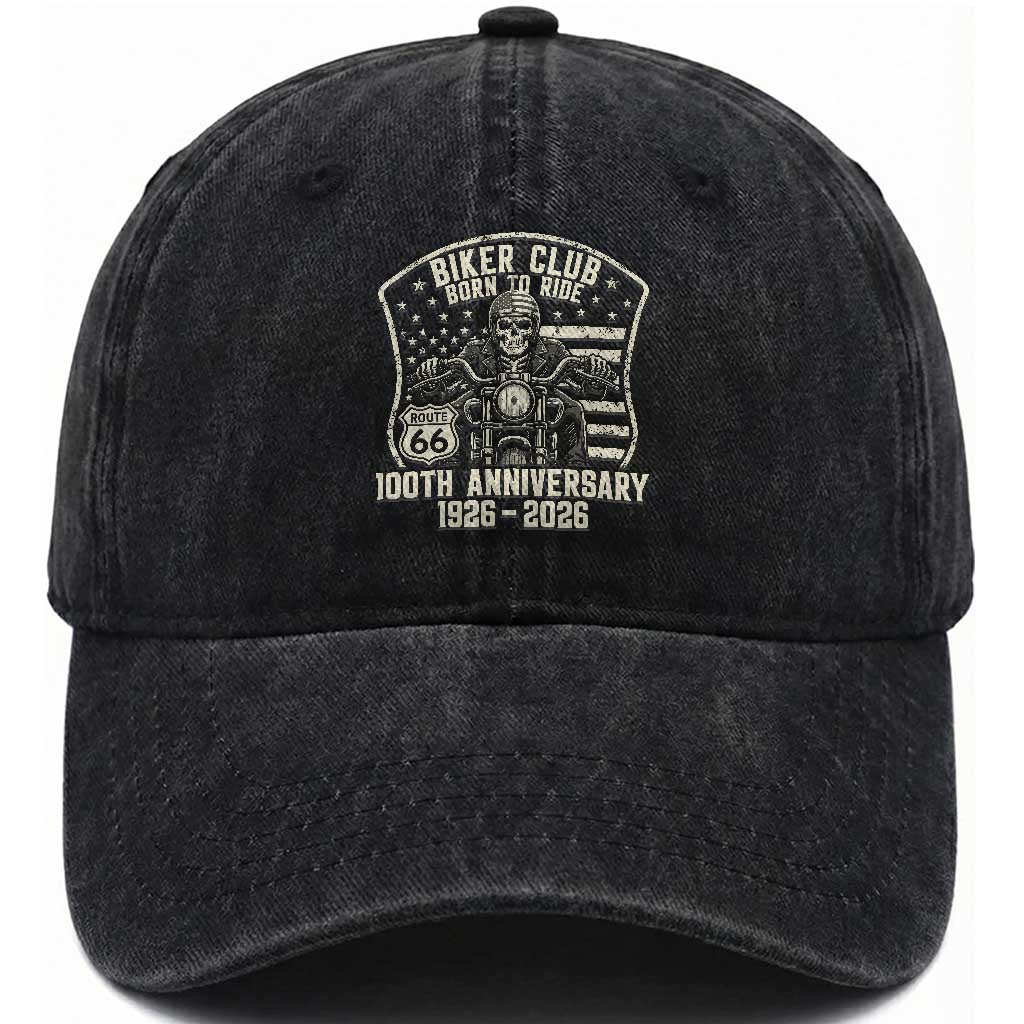 Vintage Biker Club Born To Ride Washed Cotton Baseball Cap 100th Anniversary Mother Road TS12 Print Your Wear