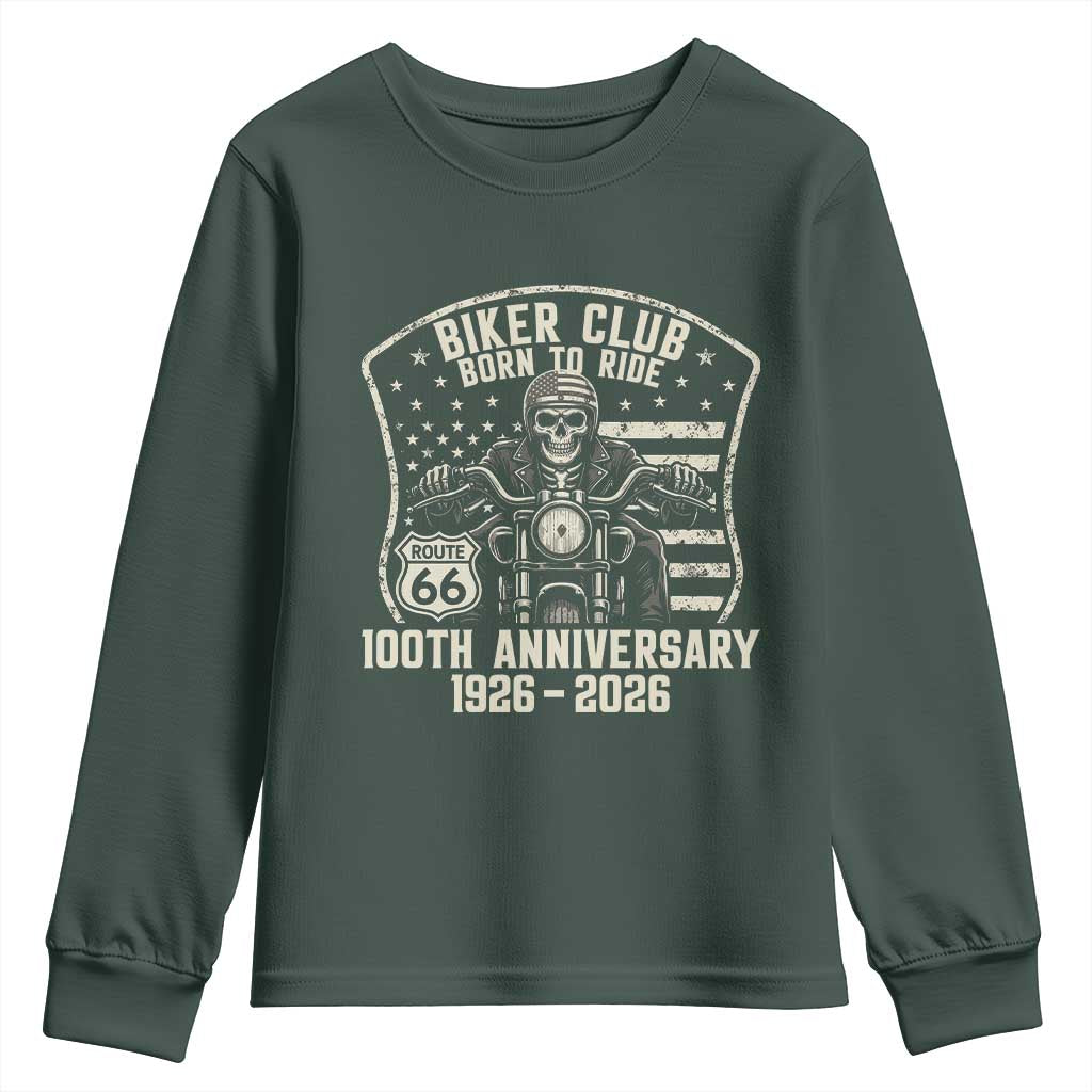 Vintage Biker Club Born To Ride Youth Sweatshirt 100th Anniversary Mother Road TS12 Dark Forest Green Print Your Wear