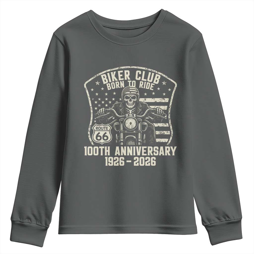 Vintage Biker Club Born To Ride Youth Sweatshirt 100th Anniversary Mother Road TS12 Dark Heather Print Your Wear