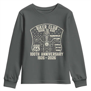 Vintage Biker Club Born To Ride Youth Sweatshirt 100th Anniversary Mother Road TS12 Dark Heather Print Your Wear