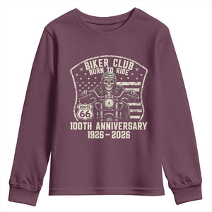 Vintage Biker Club Born To Ride Youth Sweatshirt 100th Anniversary Mother Road TS12 Maroon Print Your Wear