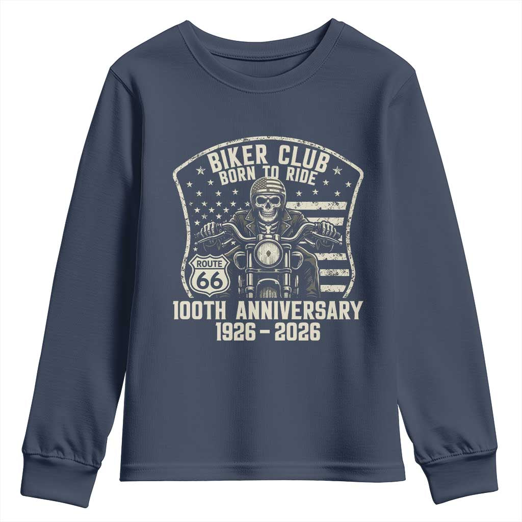 Vintage Biker Club Born To Ride Youth Sweatshirt 100th Anniversary Mother Road TS12 Navy Print Your Wear
