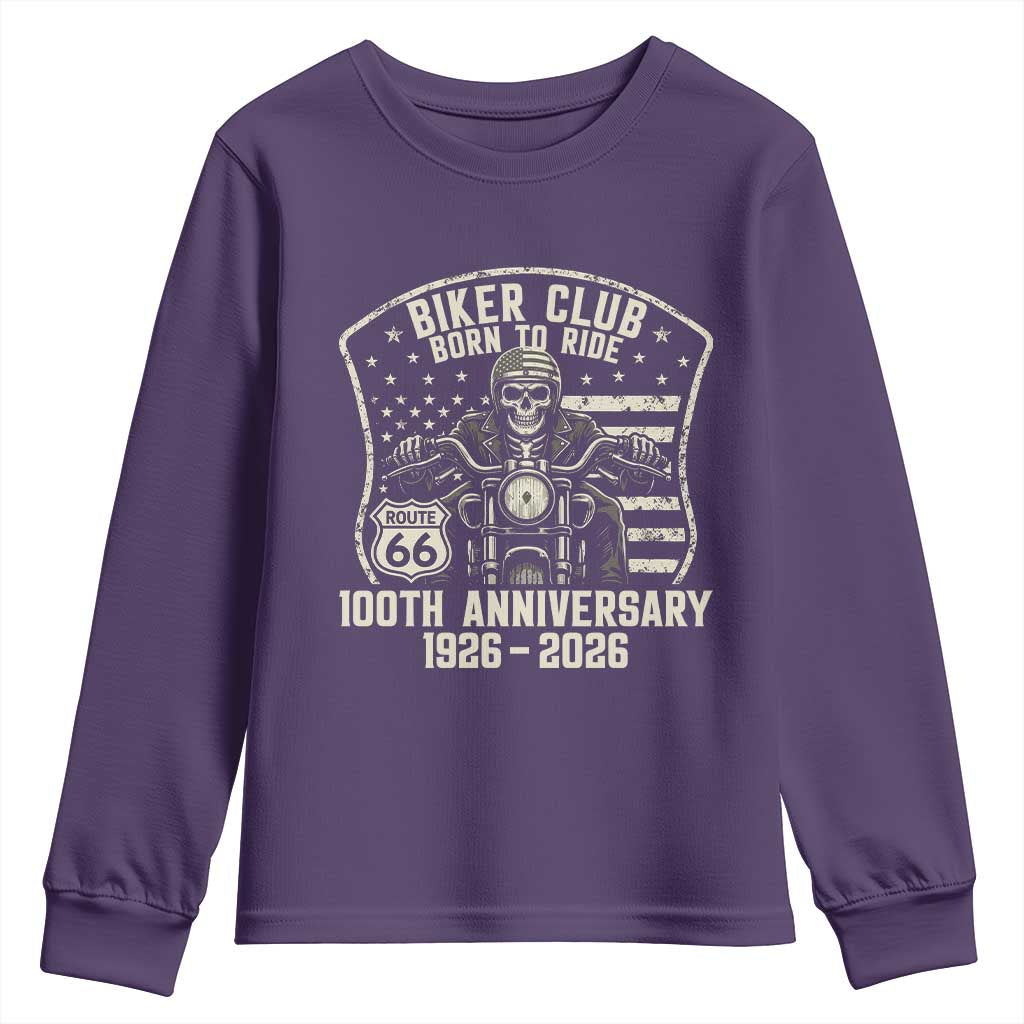 Vintage Biker Club Born To Ride Youth Sweatshirt 100th Anniversary Mother Road TS12 Purple Print Your Wear