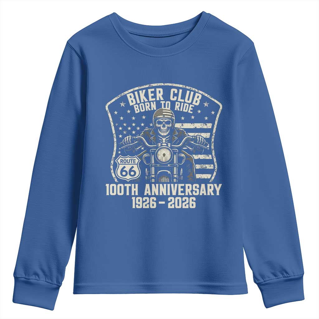 Vintage Biker Club Born To Ride Youth Sweatshirt 100th Anniversary Mother Road TS12 Royal Blue Print Your Wear