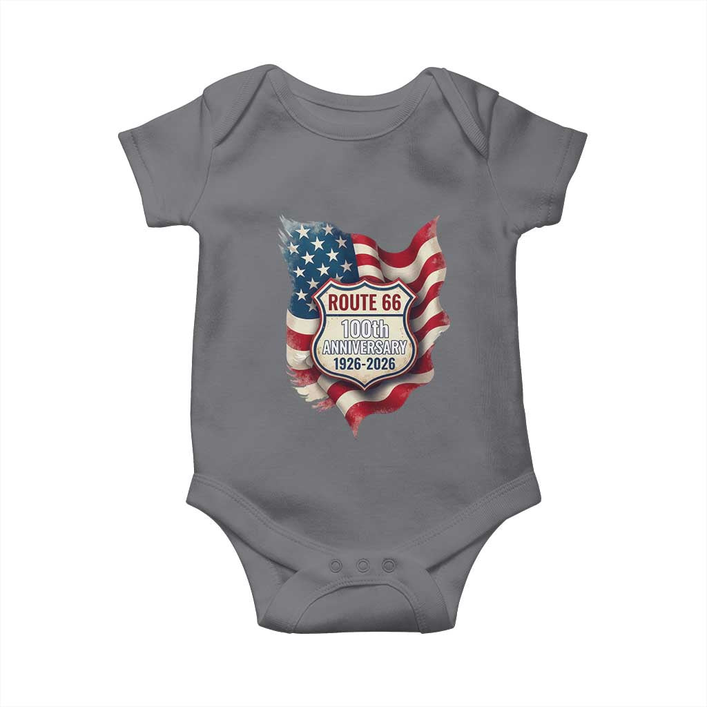 Route Highway 66 Centennial Baby Onesie Vintage American Flag Patriotic Gift TS12 Charcoal Print Your Wear