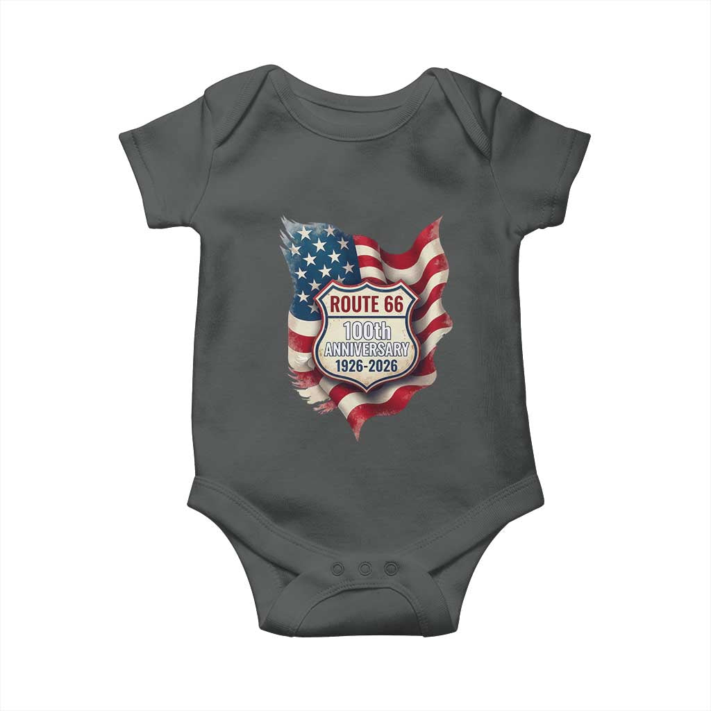 Route Highway 66 Centennial Baby Onesie Vintage American Flag Patriotic Gift TS12 Dark Heather Print Your Wear