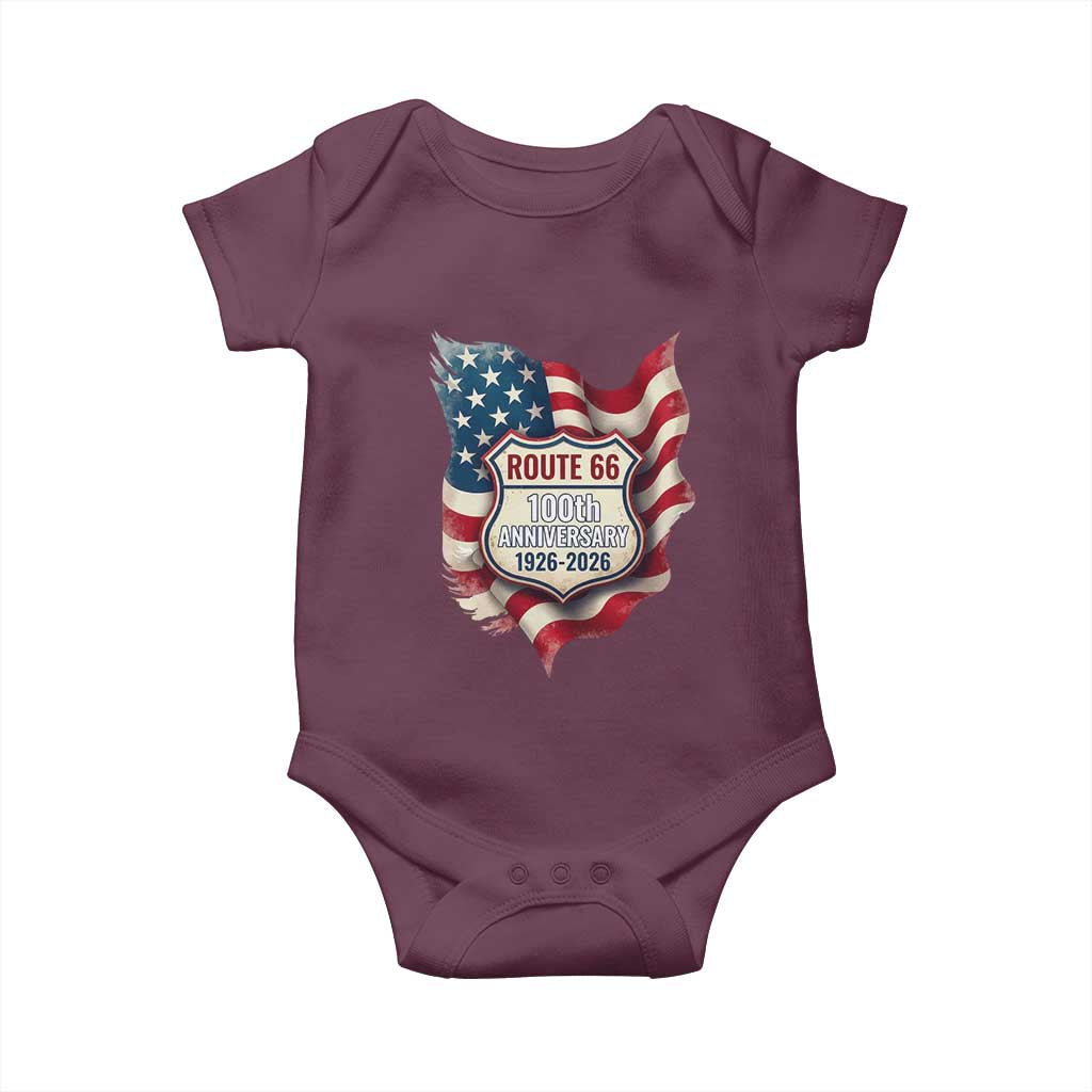 Route Highway 66 Centennial Baby Onesie Vintage American Flag Patriotic Gift TS12 Maroon Print Your Wear