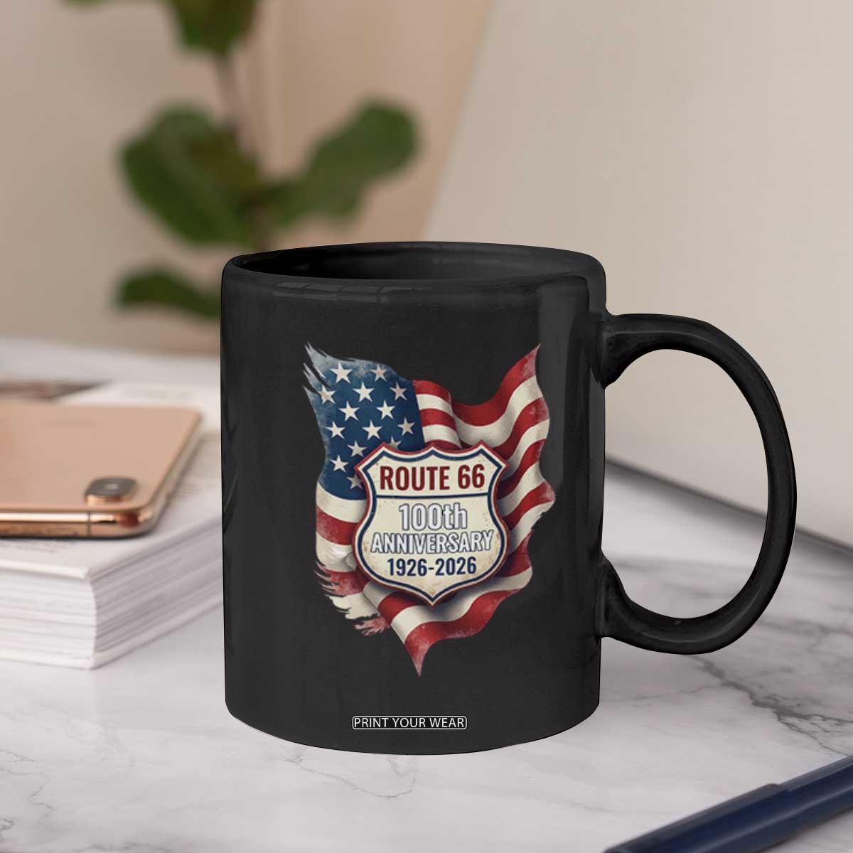 Route Highway 66 Centennial Coffee Mug Vintage American Flag Patriotic Gift TS12 Print Your Wear