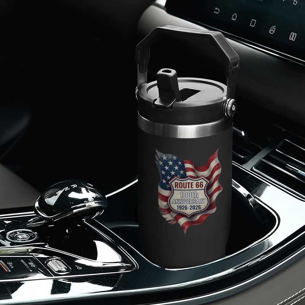 Route Highway 66 Centennial Flip Straw Tumbler Vintage American Flag Patriotic Gift TS12 Print Your Wear