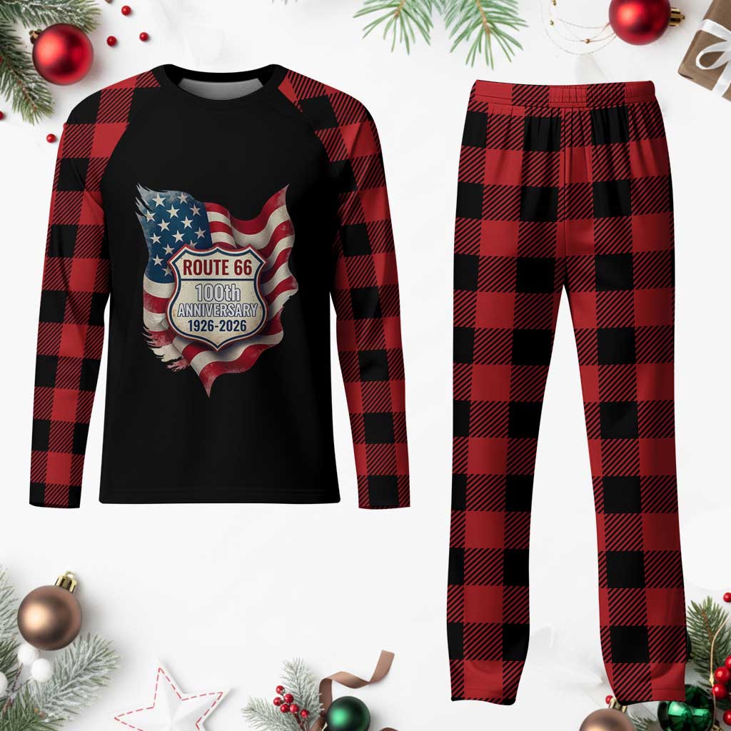 Route Highway 66 Centennial Plaid Pajama Set Vintage American Flag Patriotic Gift TS12 Buffalo Plaid Print Your Wear