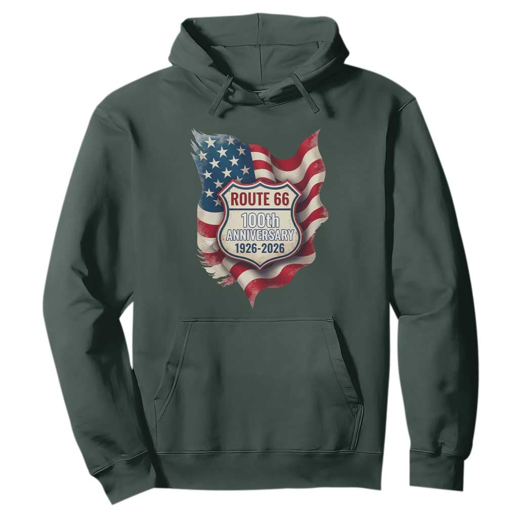 Route Highway 66 Centennial Hoodie Vintage American Flag Patriotic Gift TS12 Dark Forest Green Print Your Wear