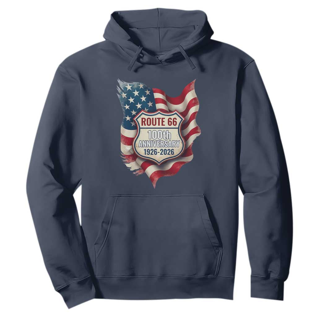 Route Highway 66 Centennial Hoodie Vintage American Flag Patriotic Gift TS12 Navy Print Your Wear
