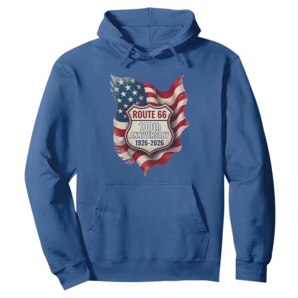 Route Highway 66 Centennial Hoodie Vintage American Flag Patriotic Gift TS12 Royal Blue Print Your Wear