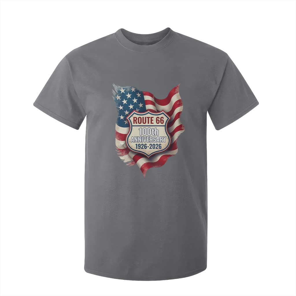 Route Highway 66 Centennial T Shirt For Kid Vintage American Flag Patriotic Gift TS12 Charcoal Print Your Wear