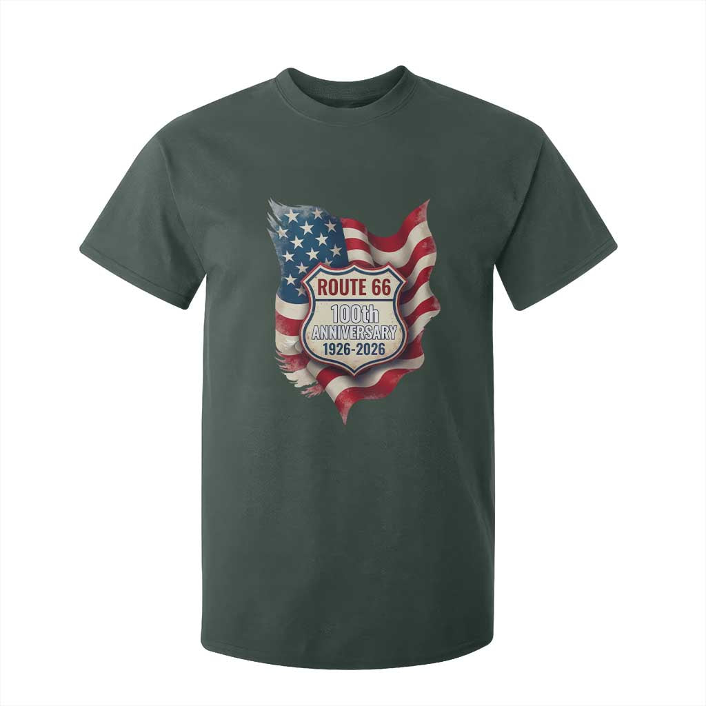 Route Highway 66 Centennial T Shirt For Kid Vintage American Flag Patriotic Gift TS12 Dark Forest Green Print Your Wear