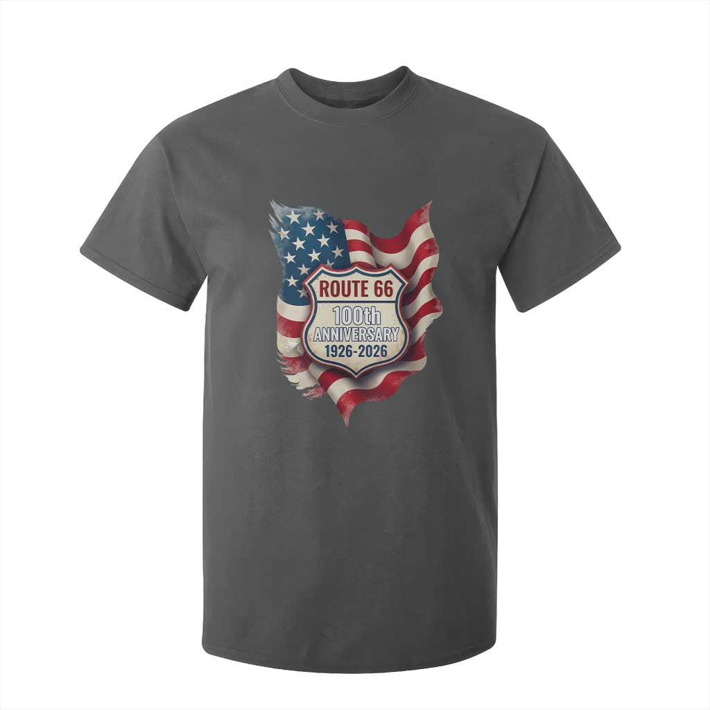 Route Highway 66 Centennial T Shirt For Kid Vintage American Flag Patriotic Gift TS12 Dark Heather Print Your Wear