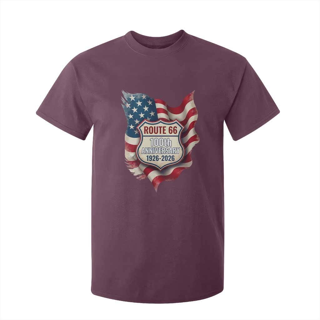 Route Highway 66 Centennial T Shirt For Kid Vintage American Flag Patriotic Gift TS12 Maroon Print Your Wear
