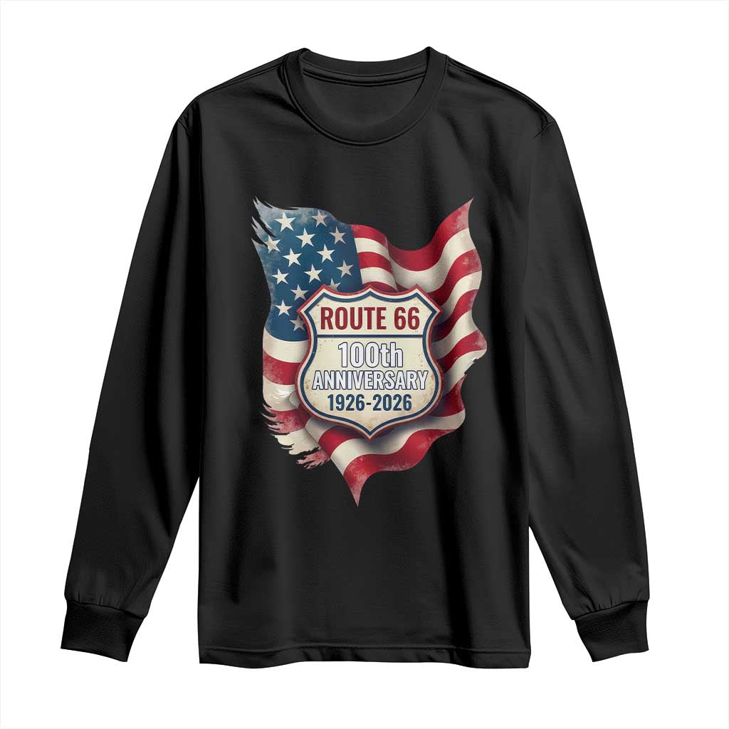 Route Highway 66 Centennial Long Sleeve Shirt Vintage American Flag Patriotic Gift TS12 Black Print Your Wear