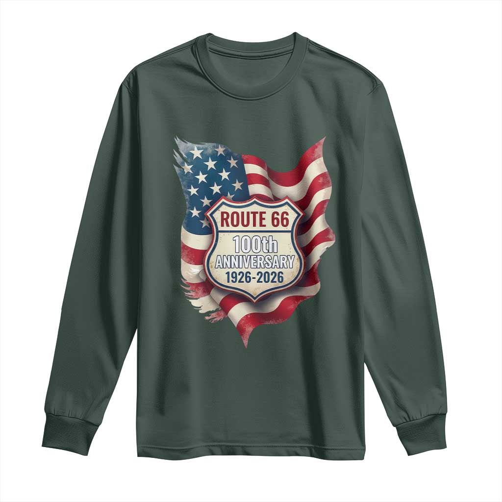 Route Highway 66 Centennial Long Sleeve Shirt Vintage American Flag Patriotic Gift TS12 Dark Forest Green Print Your Wear