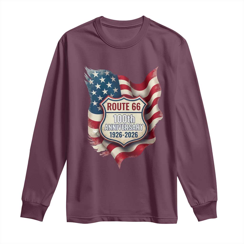 Route Highway 66 Centennial Long Sleeve Shirt Vintage American Flag Patriotic Gift TS12 Maroon Print Your Wear