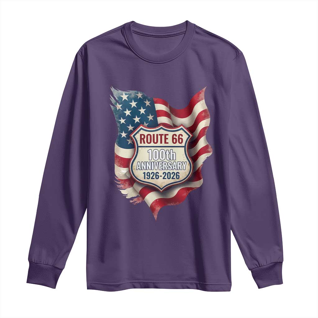Route Highway 66 Centennial Long Sleeve Shirt Vintage American Flag Patriotic Gift TS12 Purple Print Your Wear