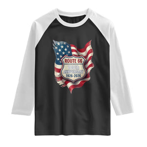 Route Highway 66 Centennial Raglan Shirt Vintage American Flag Patriotic Gift TS12 Black White Print Your Wear