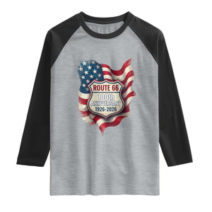 Route Highway 66 Centennial Raglan Shirt Vintage American Flag Patriotic Gift TS12 Heather Gray Black Print Your Wear