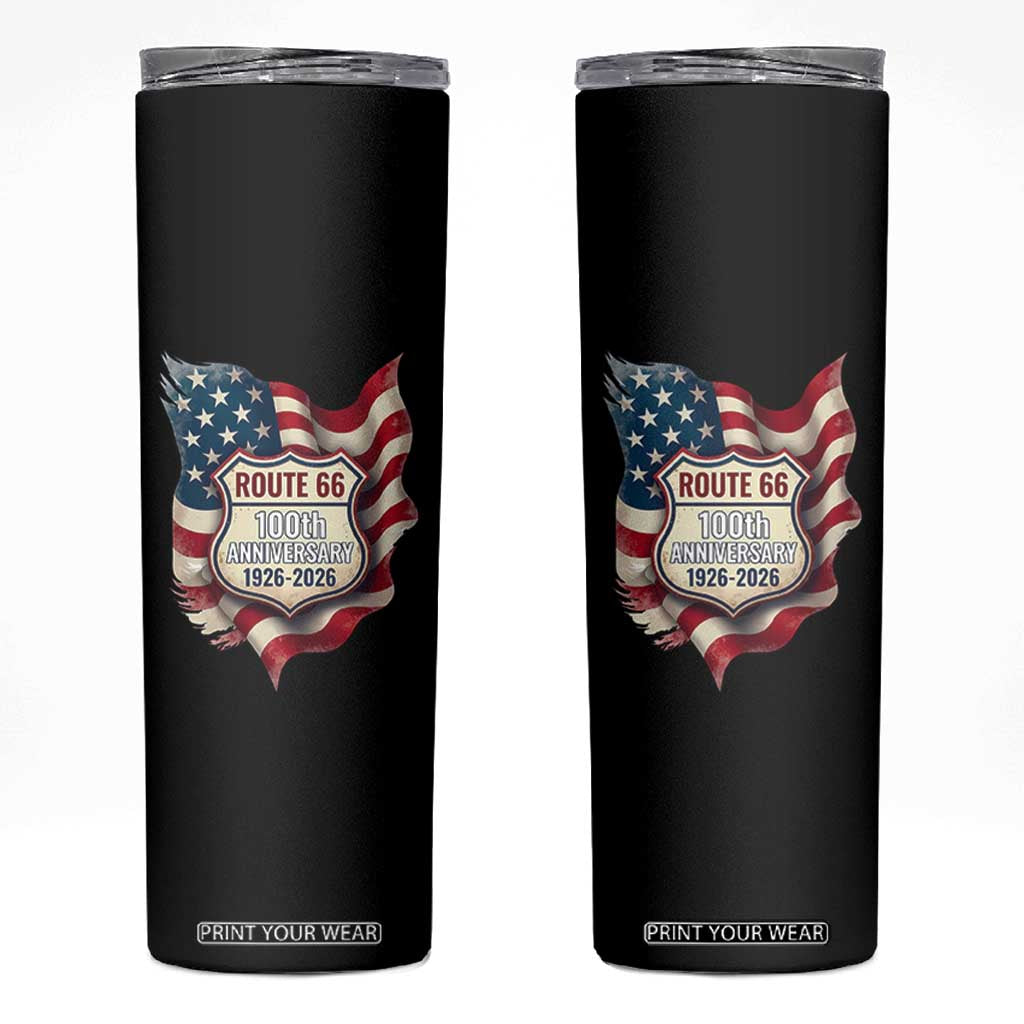 Route Highway 66 Centennial Skinny Tumbler Vintage American Flag Patriotic Gift TS12 Black Print Your Wear