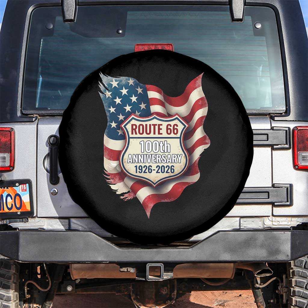 Route Highway 66 Centennial Spare Tire Cover Vintage American Flag Patriotic Gift TS12 No hole Black Print Your Wear