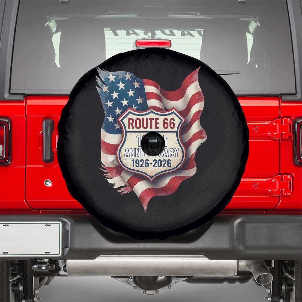 Route Highway 66 Centennial Spare Tire Cover Vintage American Flag Patriotic Gift TS12 Black Print Your Wear