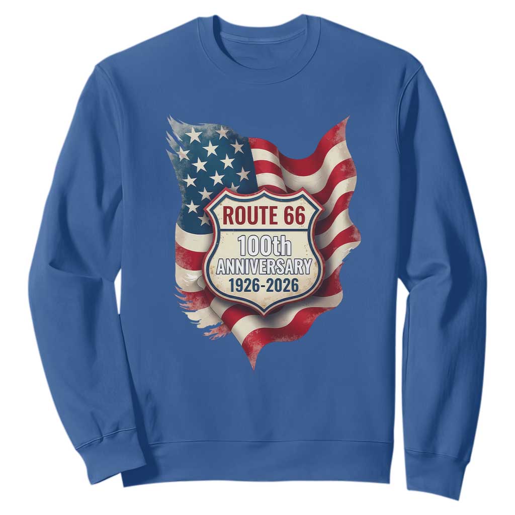 Route Highway 66 Centennial Sweatshirt Vintage American Flag Patriotic Gift TS12 Royal Blue Print Your Wear