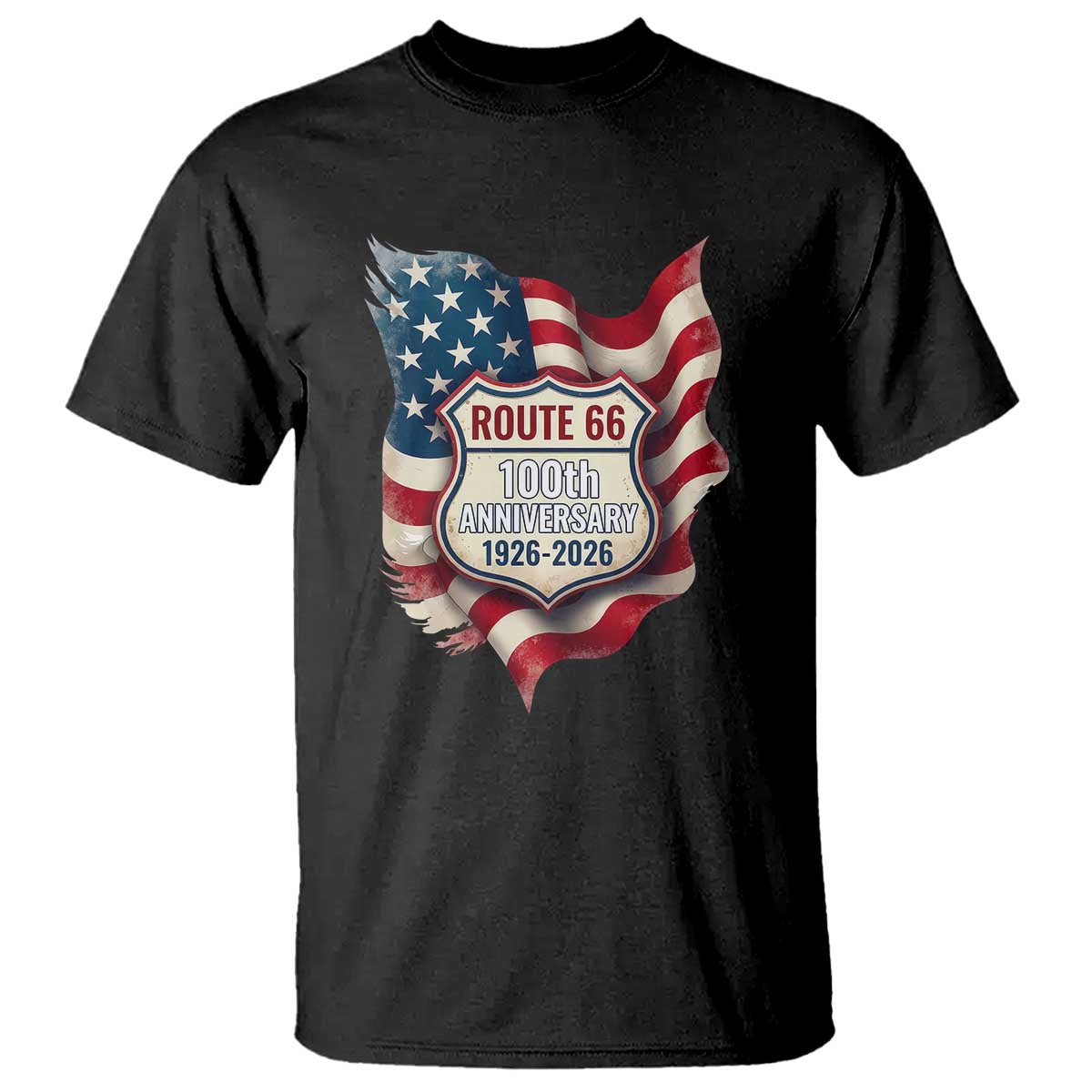 Route Highway 66 Centennial T Shirt Vintage American Flag Patriotic Gift TS12 Black Print Your Wear