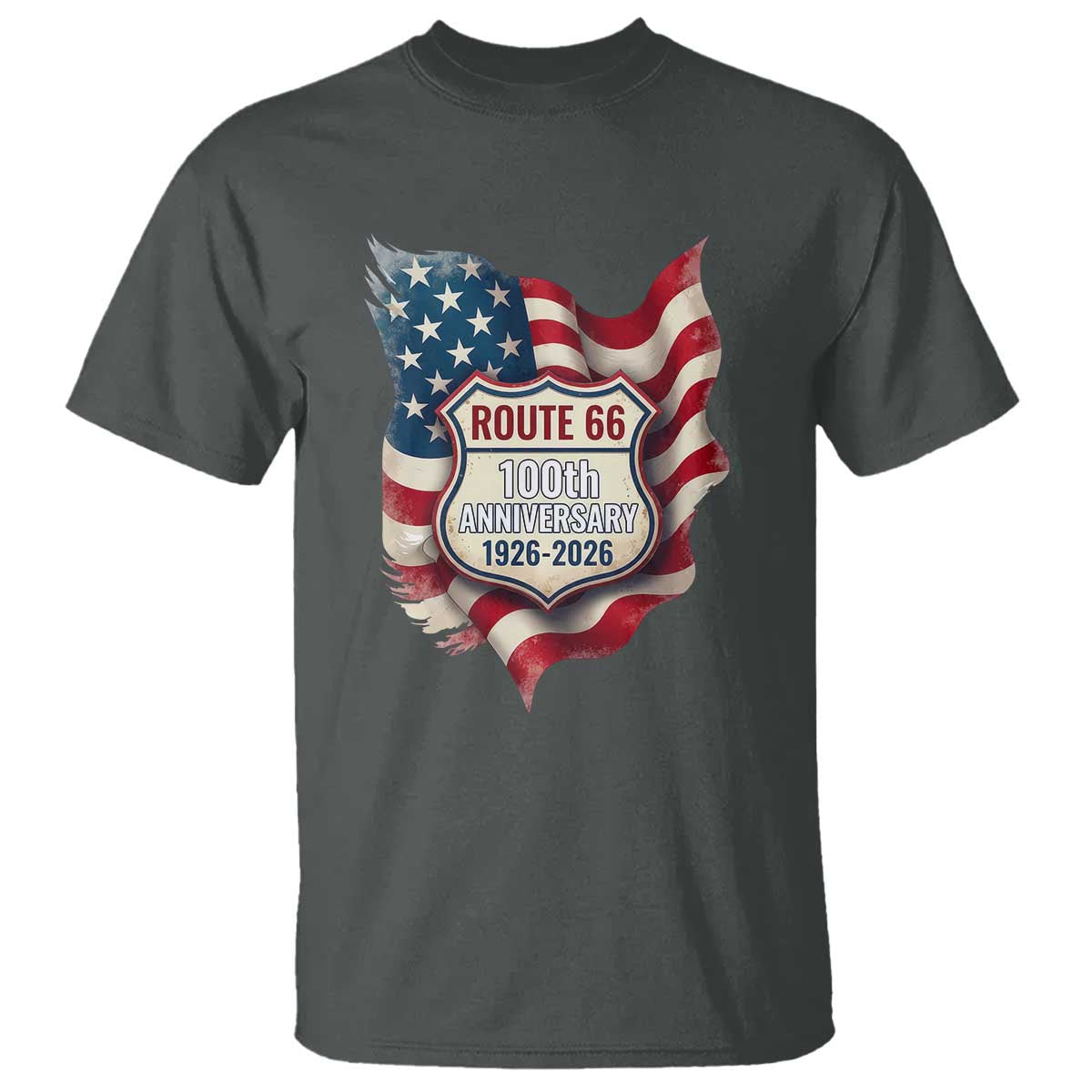 Route Highway 66 Centennial T Shirt Vintage American Flag Patriotic Gift TS12 Dark Heather Print Your Wear