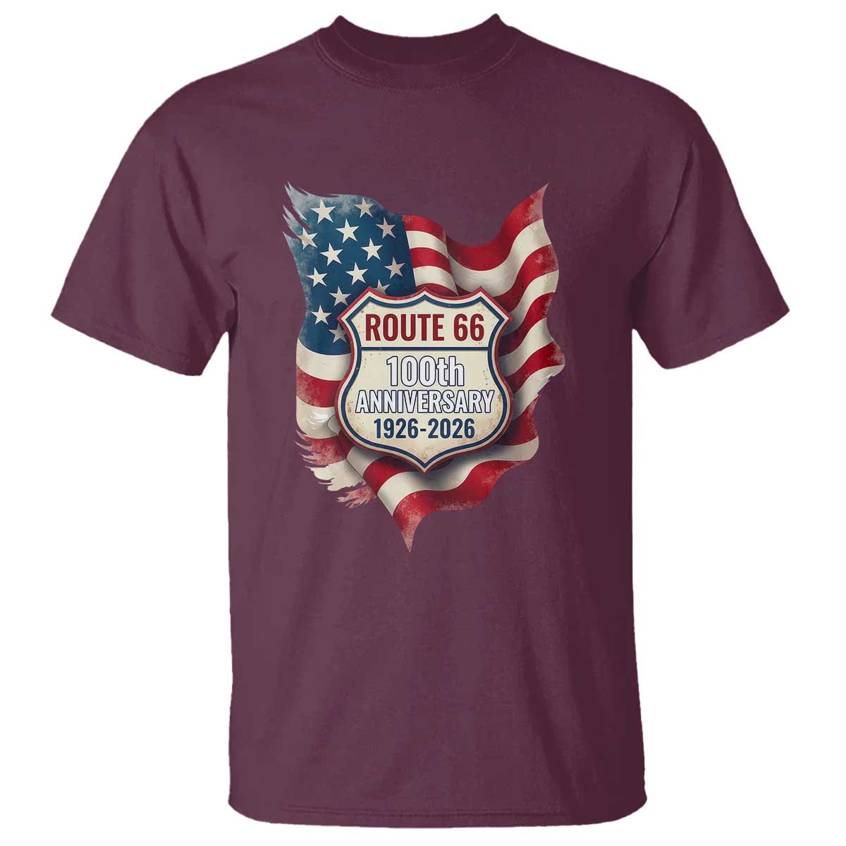 Route Highway 66 Centennial T Shirt Vintage American Flag Patriotic Gift TS12 Maroon Print Your Wear