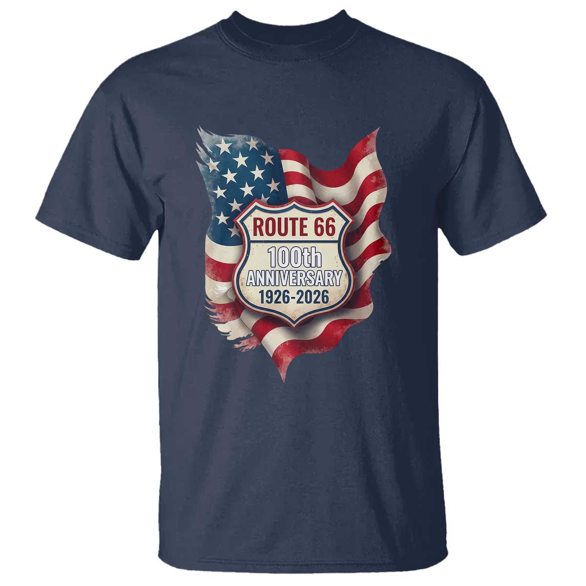 Route Highway 66 Centennial T Shirt Vintage American Flag Patriotic Gift TS12 Navy Print Your Wear